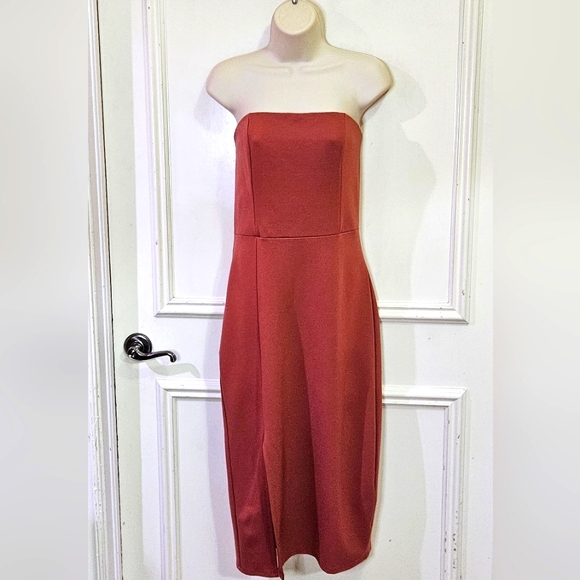Soprano R. Marsala Strapless Front Split Midi Dress, Large, NWT - Picture 9 of 16